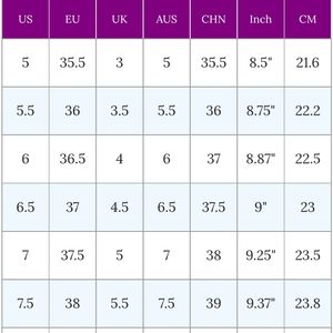 Shoe size conversion chart